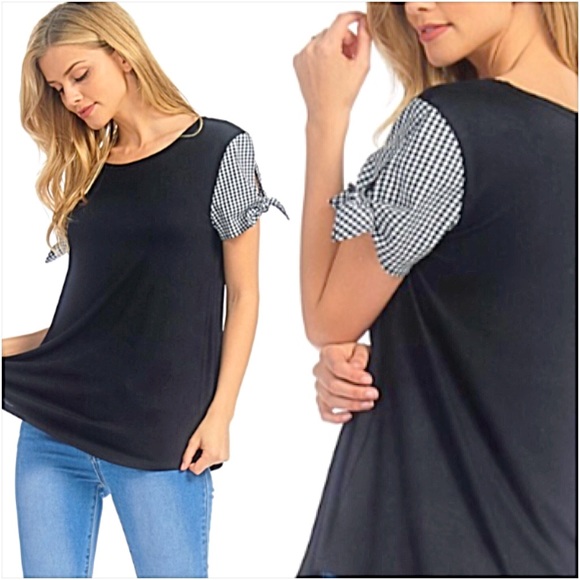 Soft Flowy Gingham Cut Out Tie Sleeve Top SML - Picture 3 of 7